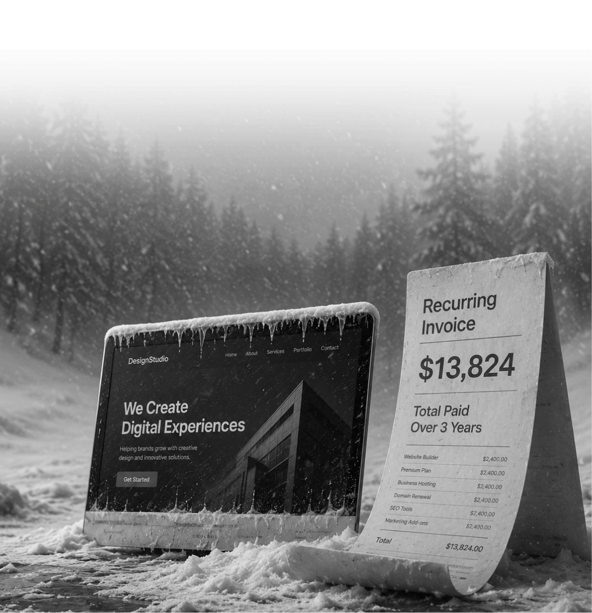 Receipt Rolling Out in Snowy Landscape