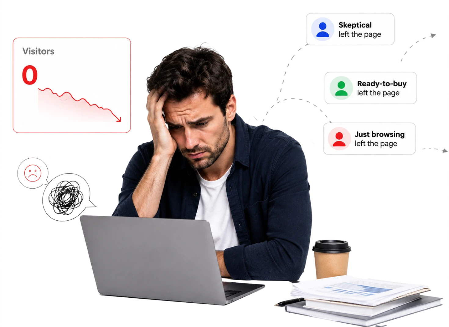 Leaky bucket illustration showing lost visitor traffic